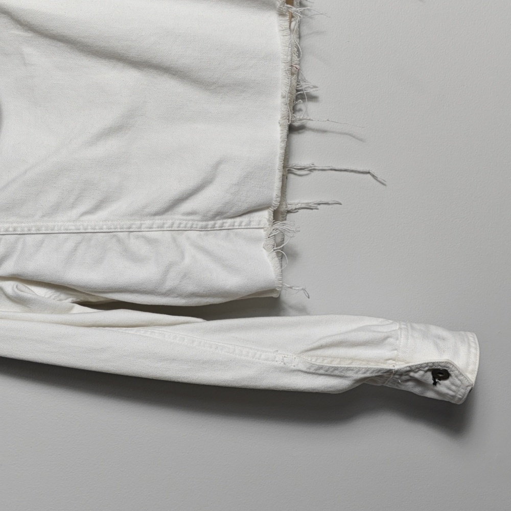 RAG & BONE / JEAN Button Up White Jean Jacket With Gray Hood Size Xsmall - Picture 13 of 16